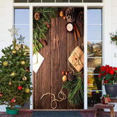 Aperturee - Wooden Board Green Leaves Warm Christmas Door Cover